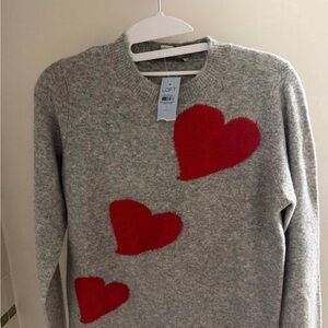 LOFT Heather Gray Sweater with Bold Red Hearts